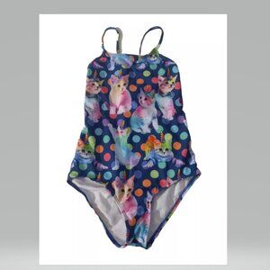 Baby girls one piece Animal print (cat) swimsuit blue XL